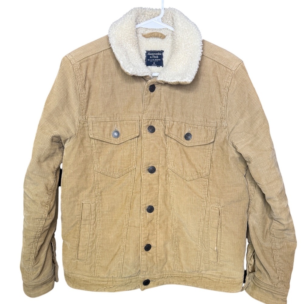 Abercrombie & Fitch Mens XS Tan Corduroy Sherpa Lined Trucker Jacket Tan